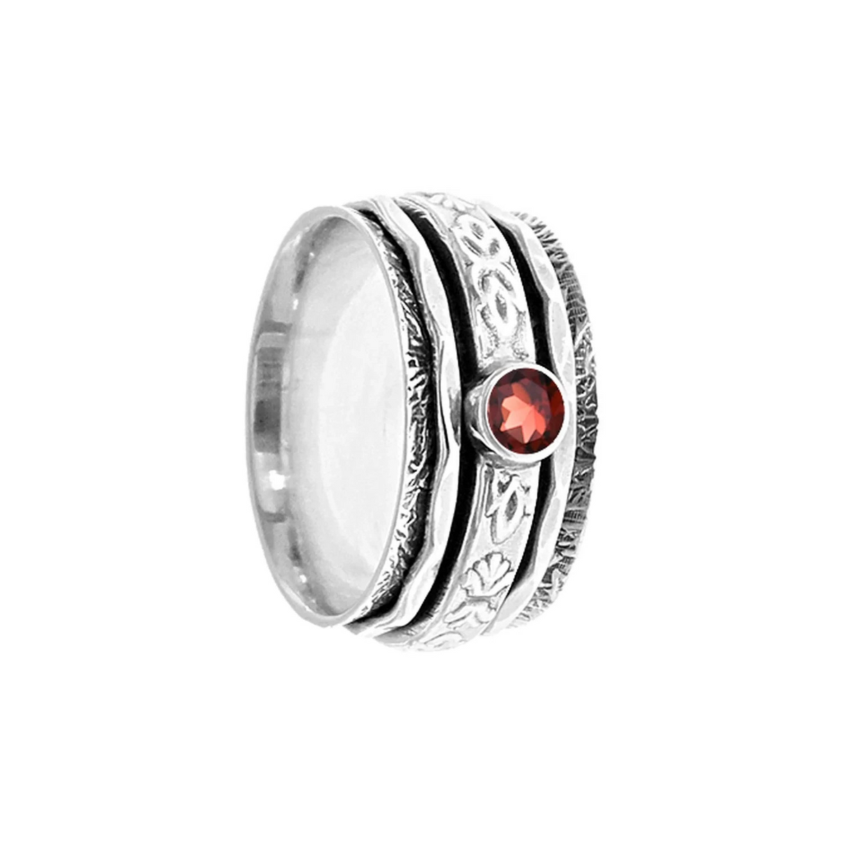 Garnet Fleur De Lys Spinner Ring Sterling Silver 925 Hallmarked Size K - T