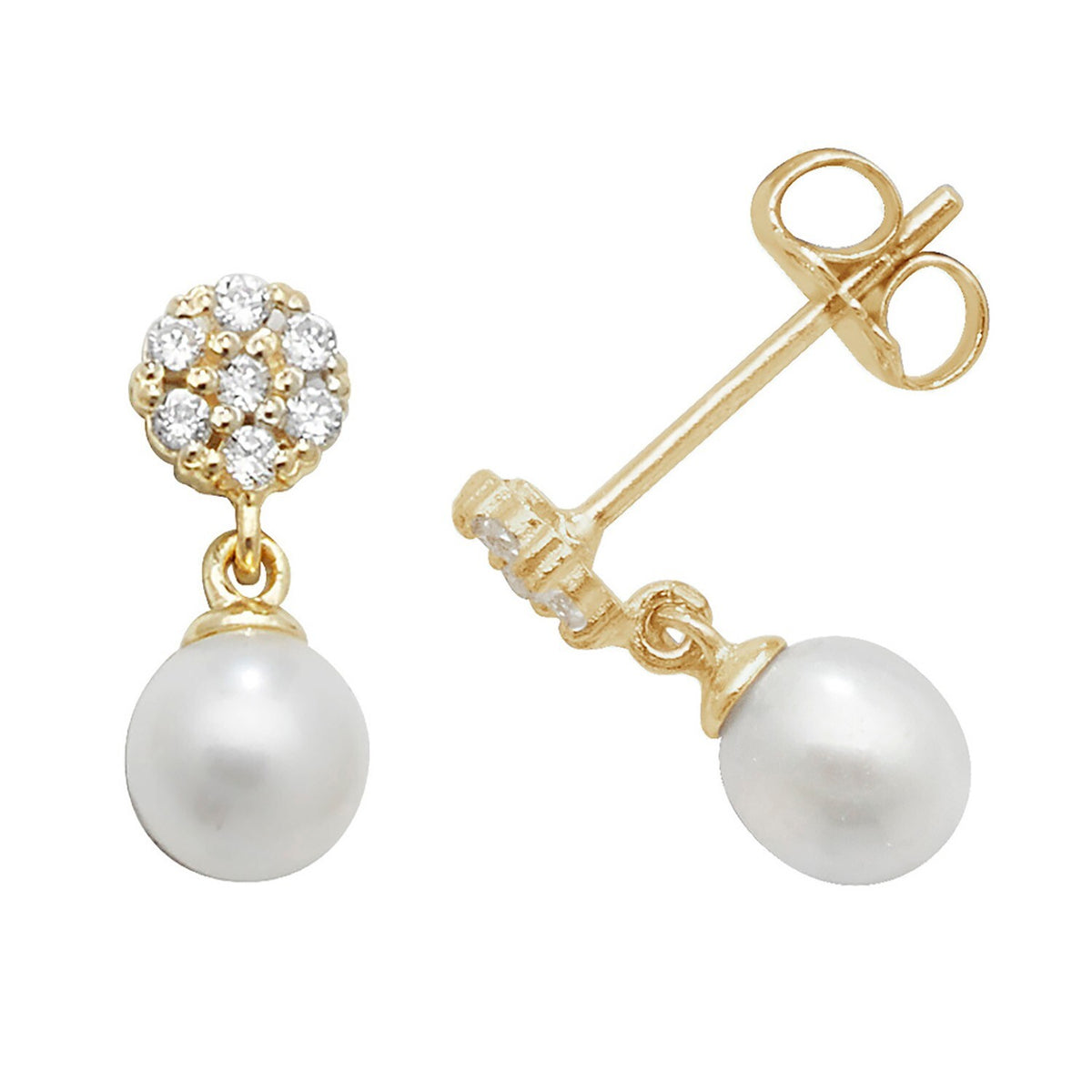 Cluster Natural Pearl Drop Earrings 9ct Yellow Gold 375 Hallmark Brand New Boxed