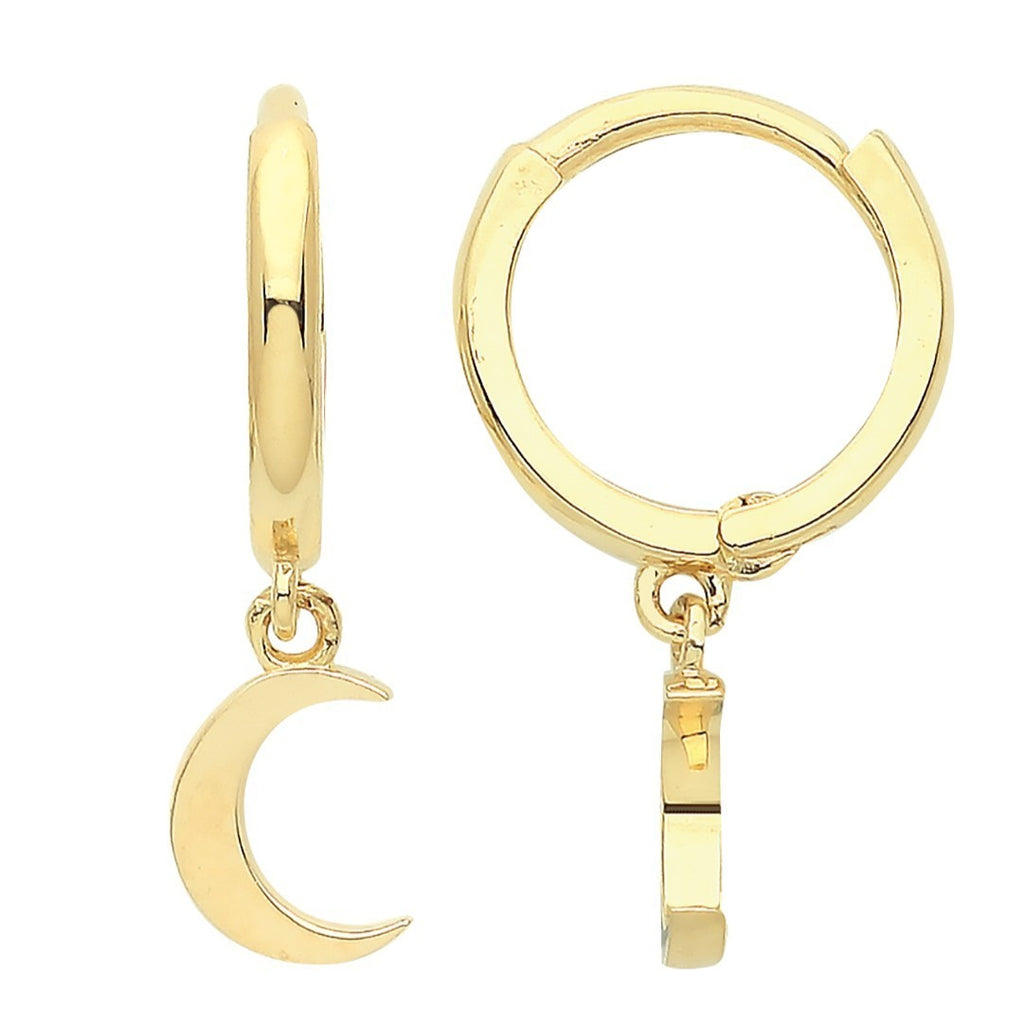 8mm Moon Hoop Drop Earrings 9ct Yellow Gold 375 Hallmarked Brand New