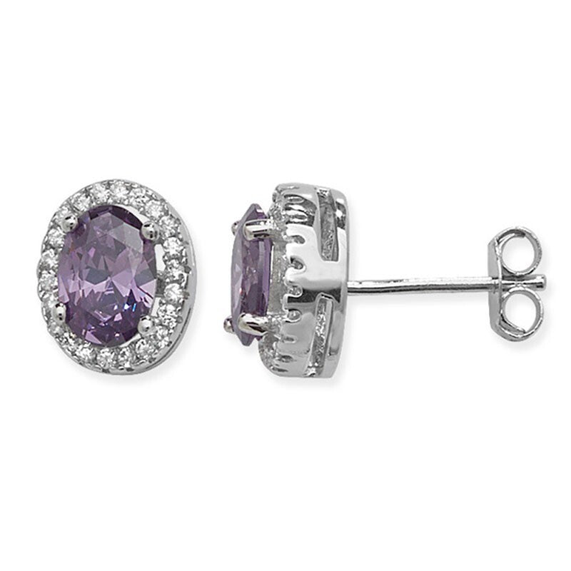 Amethyst Halo Stud Earrings Sterling Silver 925 Hallmarked Brand New Boxed