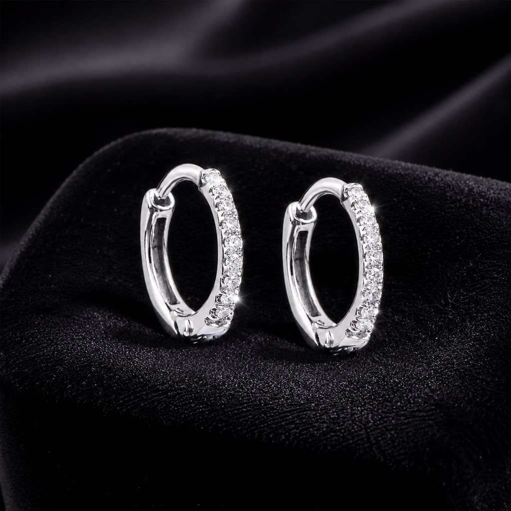 Pave Diamond Hoop Earrings 9ct White Gold 375 Hallmarked British Made