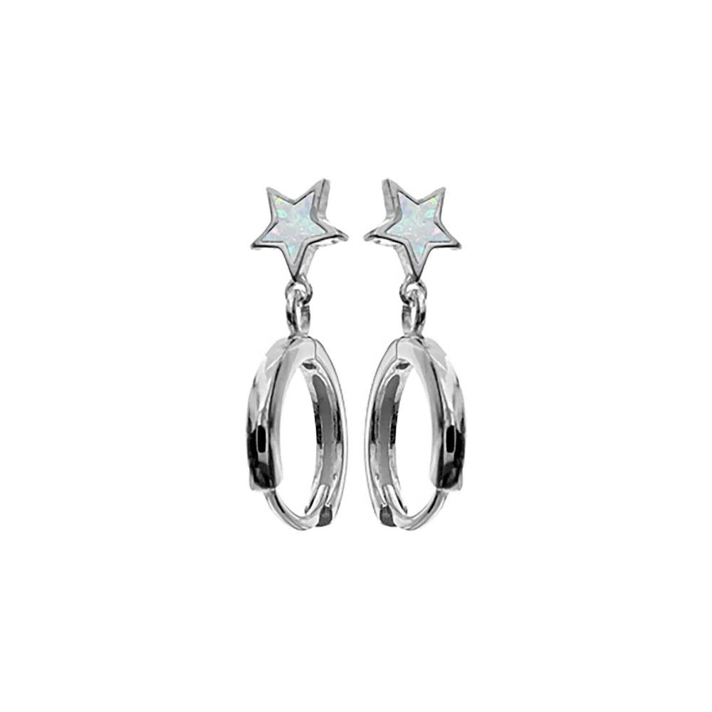 Natural Opal Star Hoop Earrings Sterling Silver 925 Hallmarked Brand New Boxed