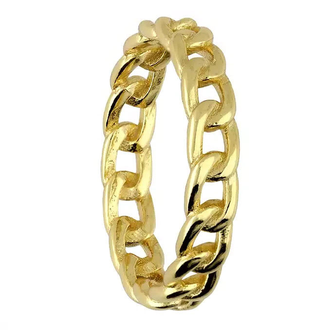 Cuban Link Chain Ring 14ct Yellow Gold Plated Hallmarked Size K - R