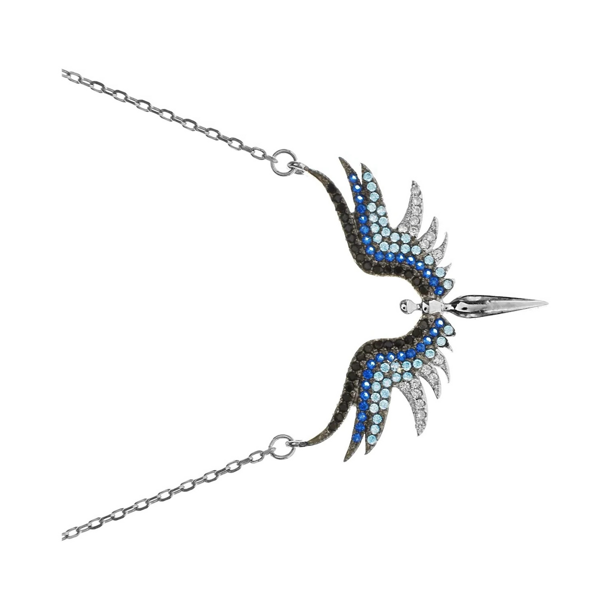 Statement Blue Angel Necklace Solid Sterling Silver 925 Hallmarked British Made
