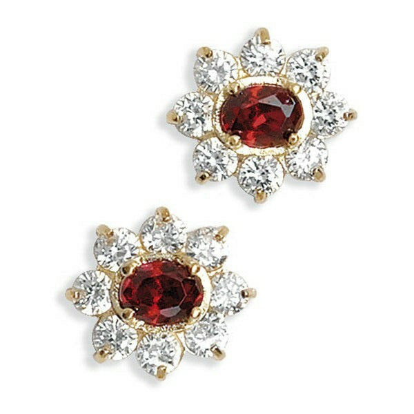 Garnet Cluster Earrings 9ct Yellow Gold Hallmarked Brand New Boxed British Made