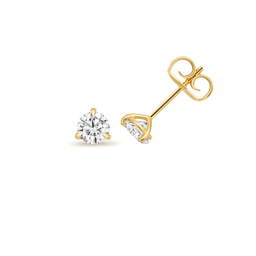 1 Lab Grown Diamond Prong Stud Earrings 18ct Yellow Gold Hallmarked British Made