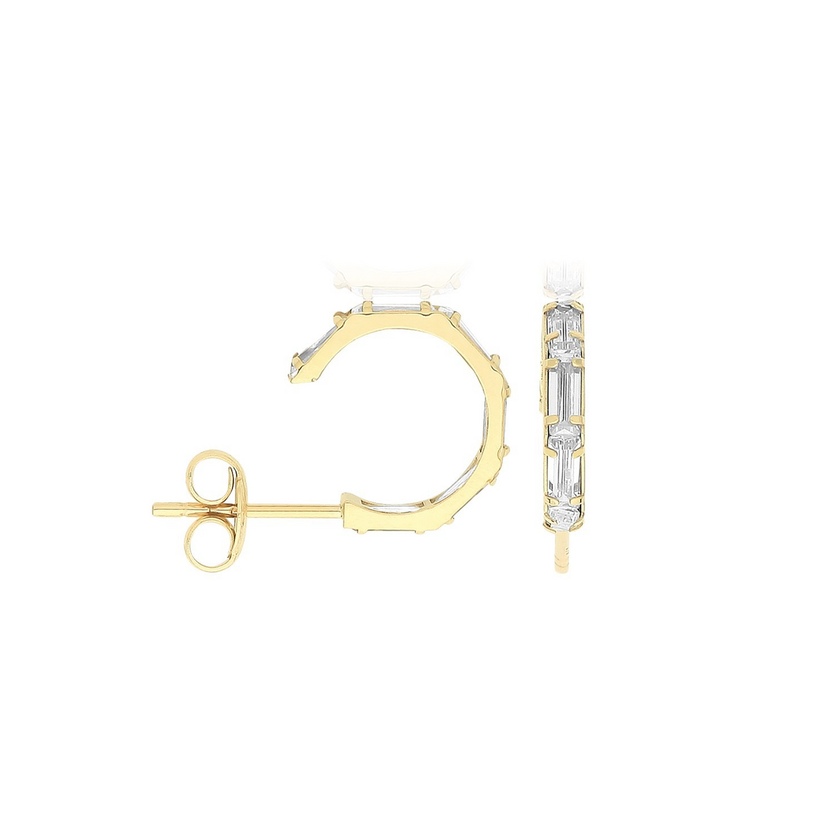 Natural Baguette Gemstone Hoop Earrings 9ct Yellow Gold 375 Hallmarked Brand New