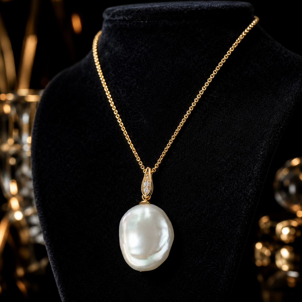 Diamond and Pearl Pendant 9ct Yellow Gold 375 Hallmarked  British Made