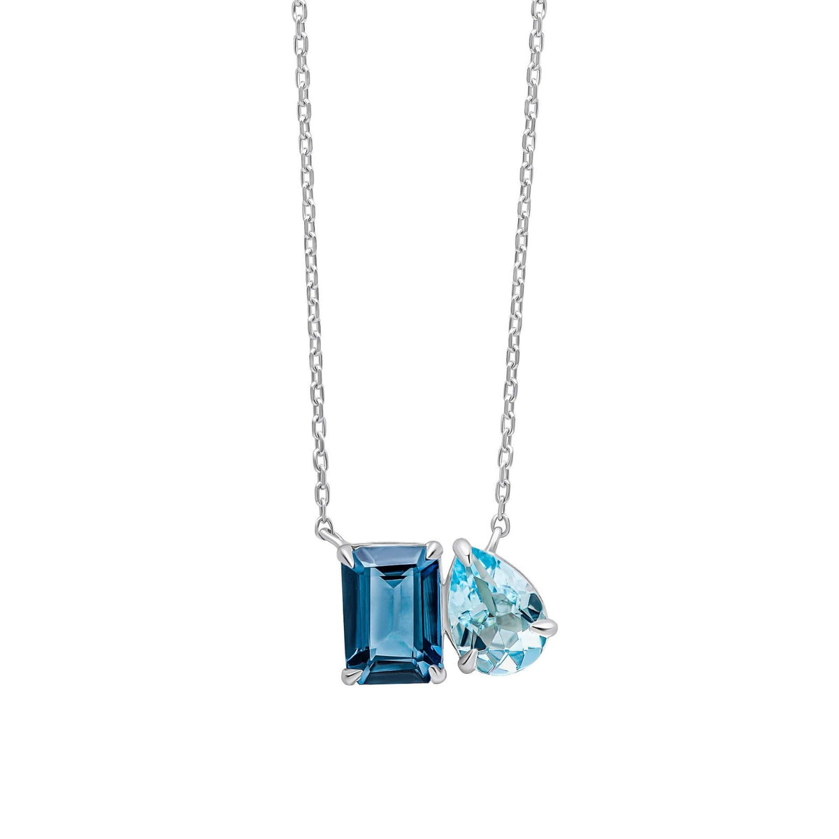 2 Stone Blue Topaz Pendant & Earrings Set 9ct White Gold 375 Hallmarked