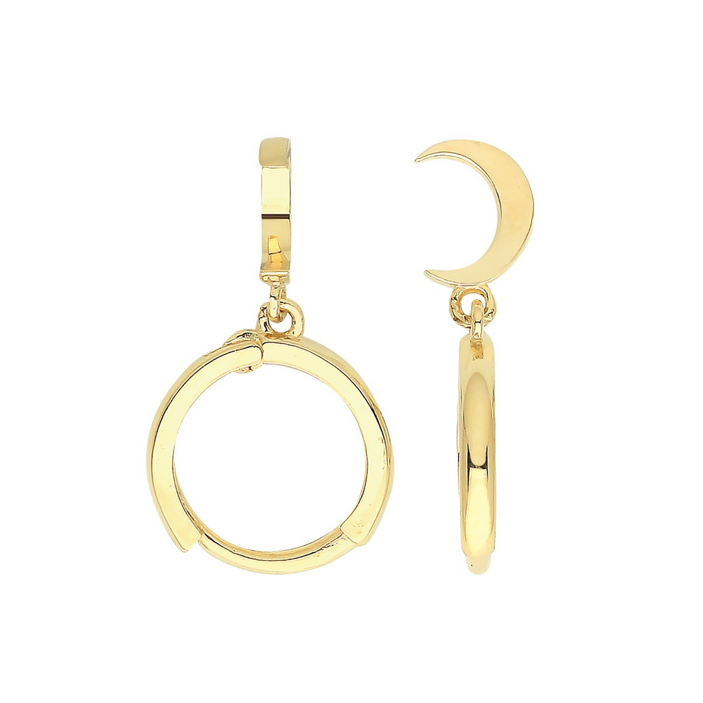 8mm Moon Hoop Drop Earrings 9ct Yellow Gold 375 Hallmarked Brand New