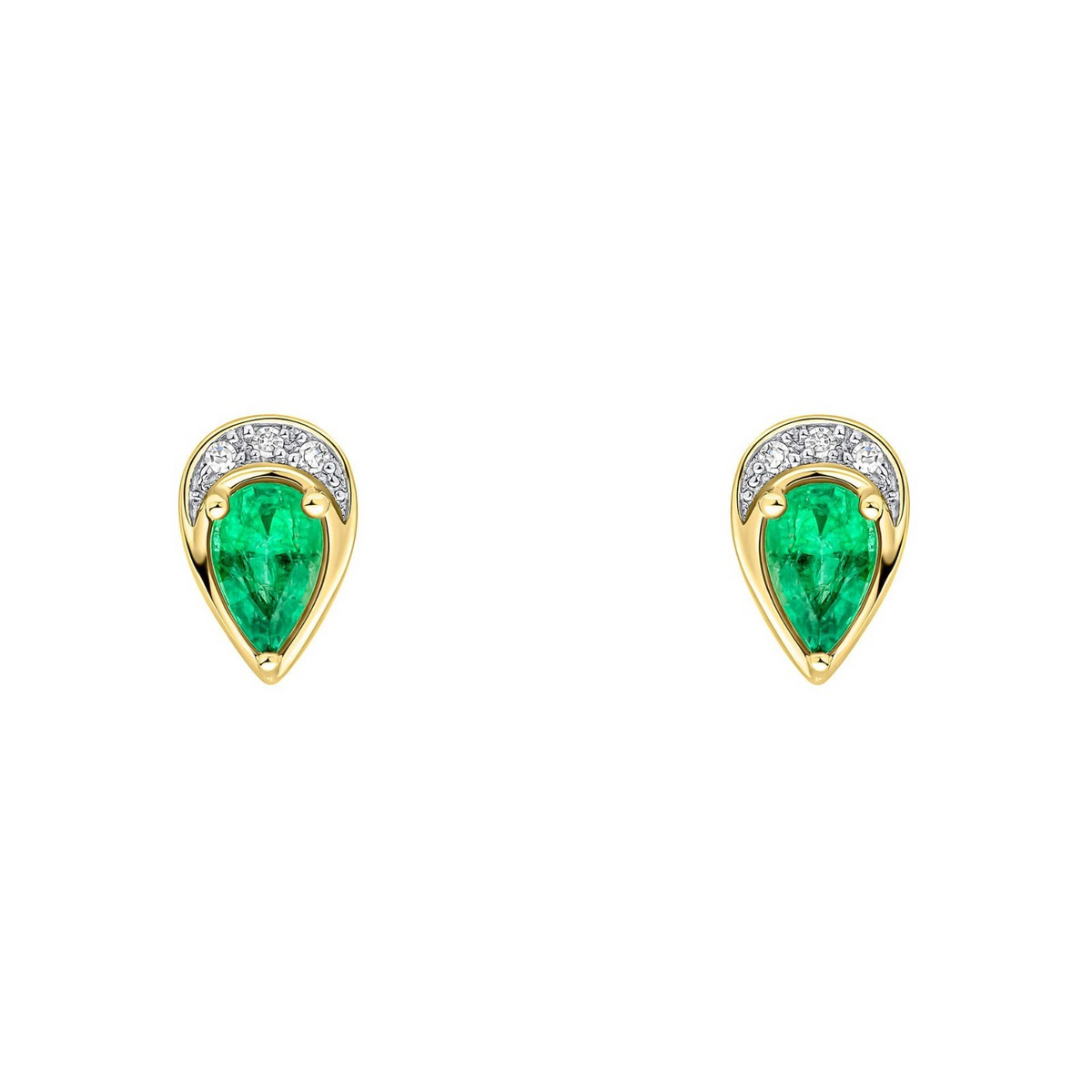 Teardrop Emerald & Diamond Stud Earrings 9ct MixedGold 375 Hallmark British Made