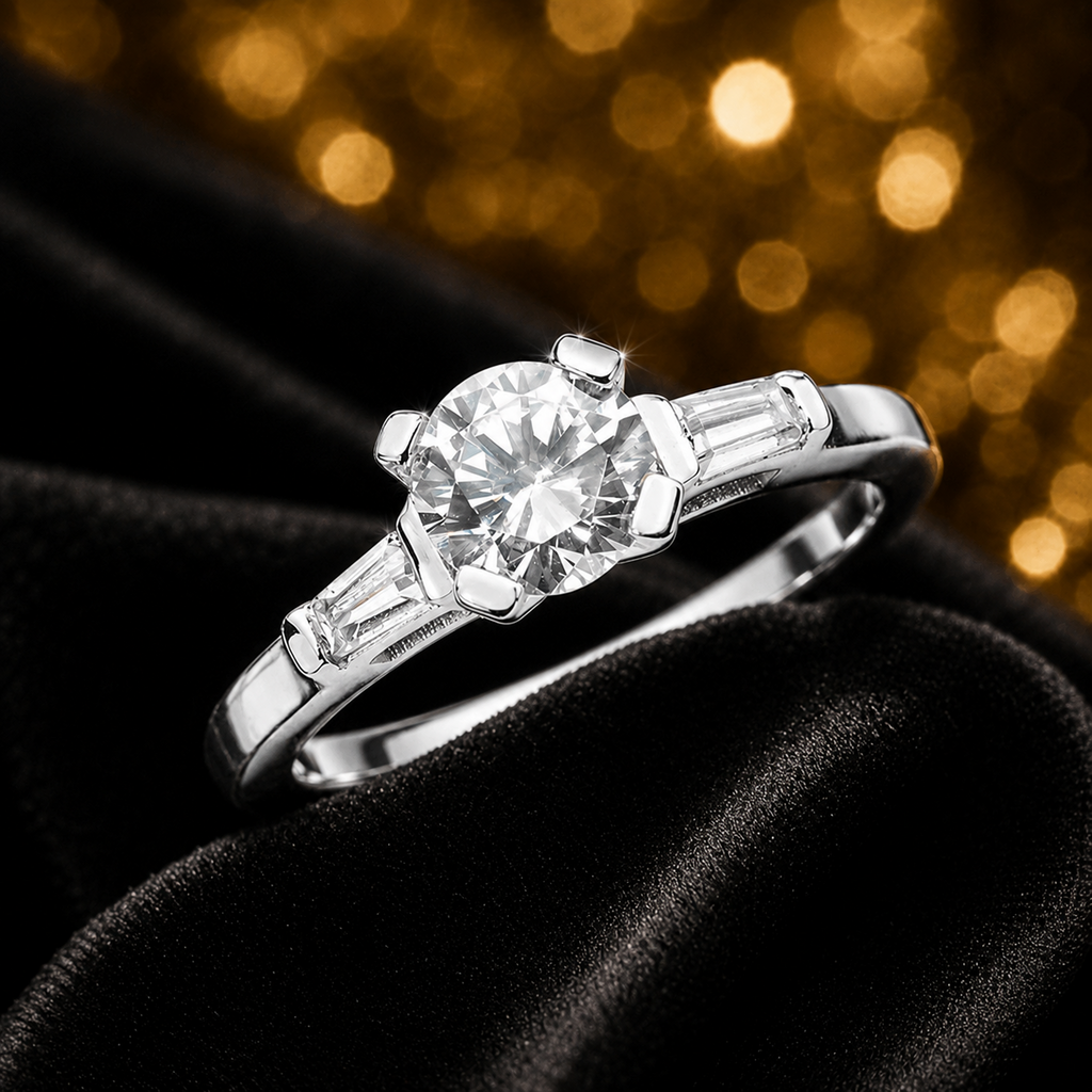 Sterling Silver Solitaire Ring Baguette Engagement 925 Hallmarked Size M - T
