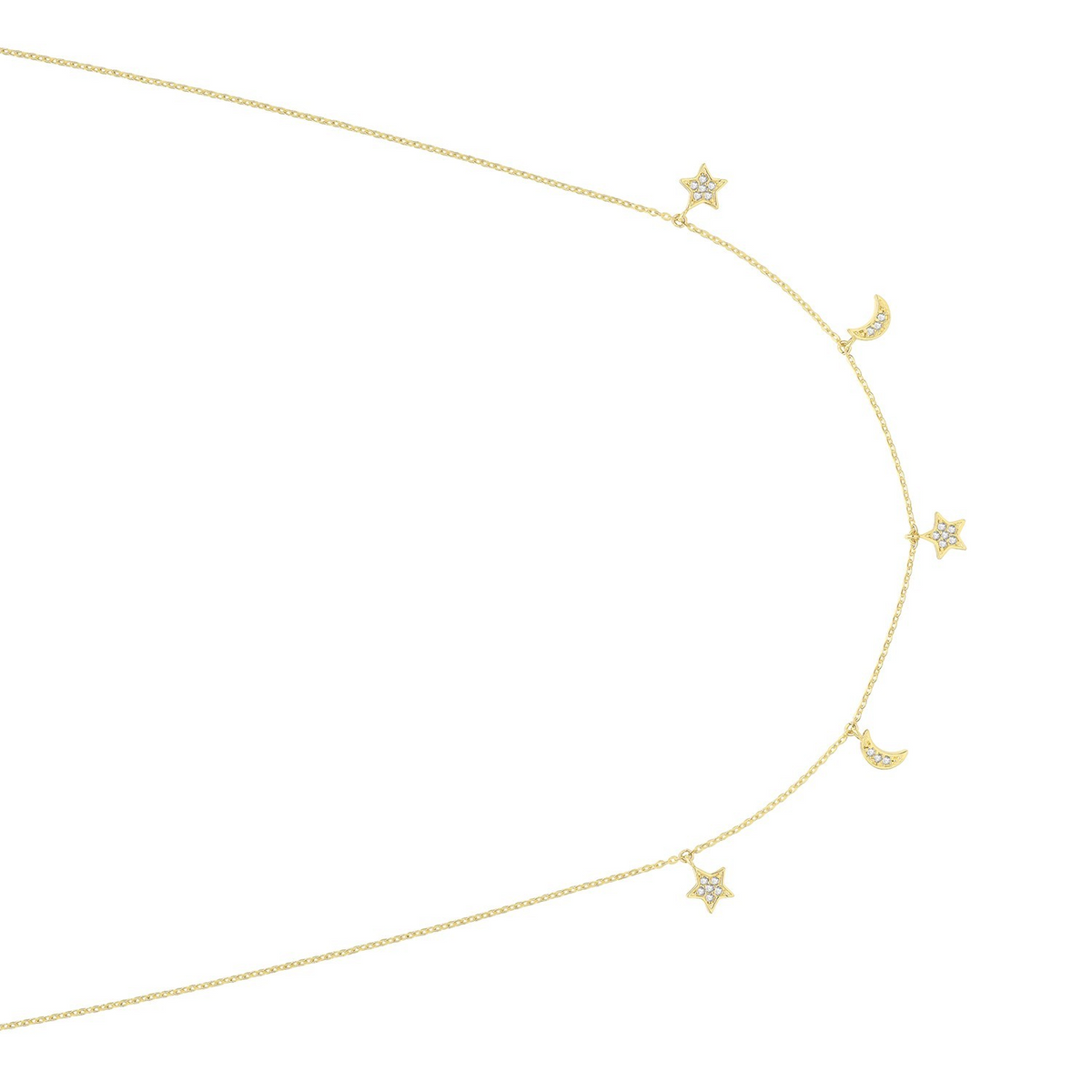 Sparkling Moon And Stars Necklace 9ct Yellow Gold 375 Hallmarked British Made