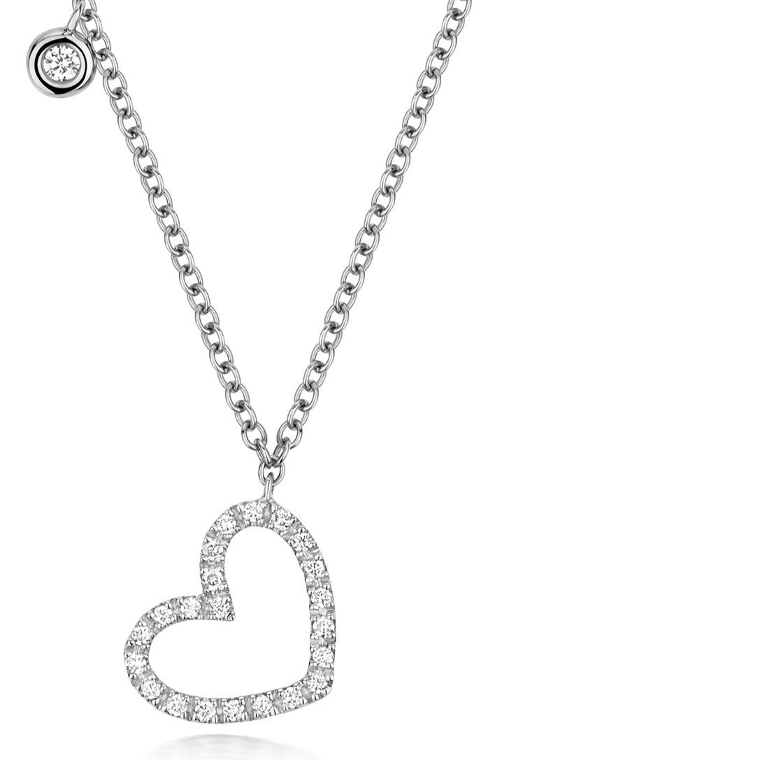 23 Natural Diamond Heart Necklace 18ct White Gold Hallmarked British Made