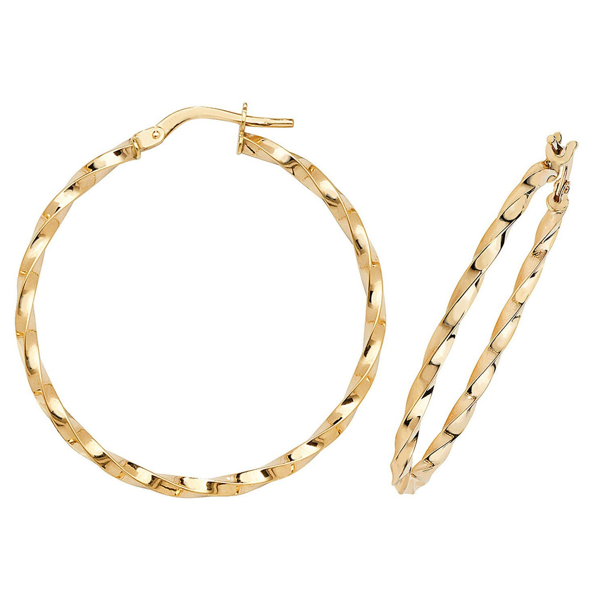 9ct Yellow Gold Twist Hoop Earrings 375 Hallmarked 8mm - 50mm Diameter