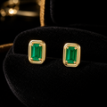 Chunky Solitaire Emerald Stud Earrings 9ct Yellow Gold 375 Hallmark British Made