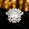 Empire Baguette Halo Ring Sterling Silver 925 Hallmarked British Made Size M - R
