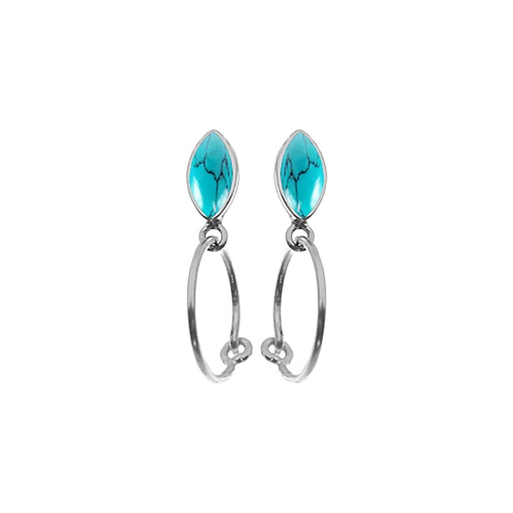 Marquise Turquoise Drop Hoop Earrings Sterling Silver 925 Hallmarked Brand New