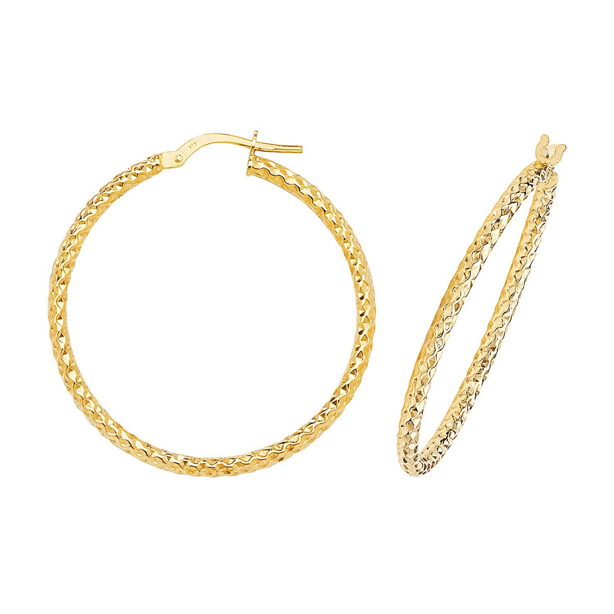 9ct Yellow Gold Diamond Cut Hoop Earrings 375 Hallmarked 8mm - 30mm Diameter