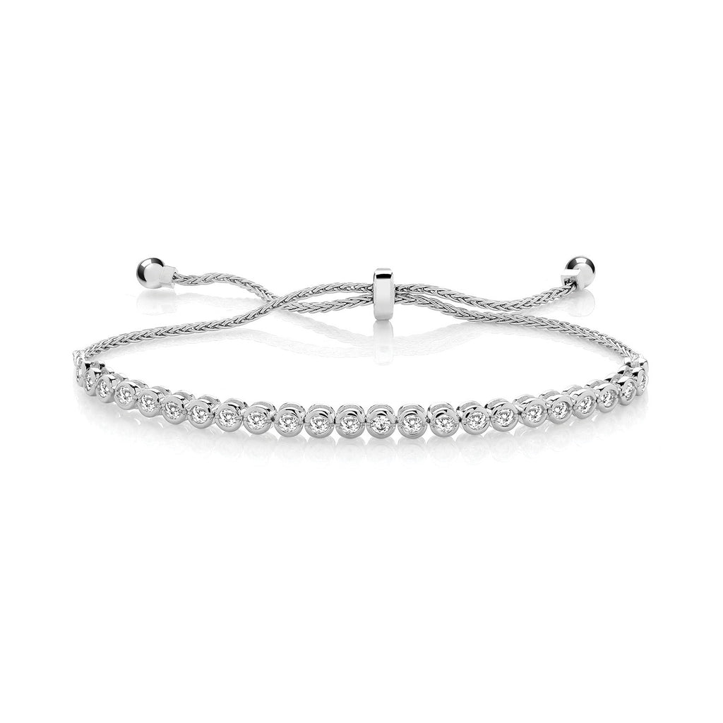Bezel-Set Adjustable Bolo Bracelet Sterling Silver 925 Hallmarked Brand New