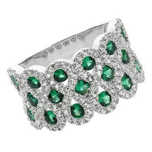 Sterling Silver Ring Anniversary Natural Emerald 925 Hallmarked Size J - S
