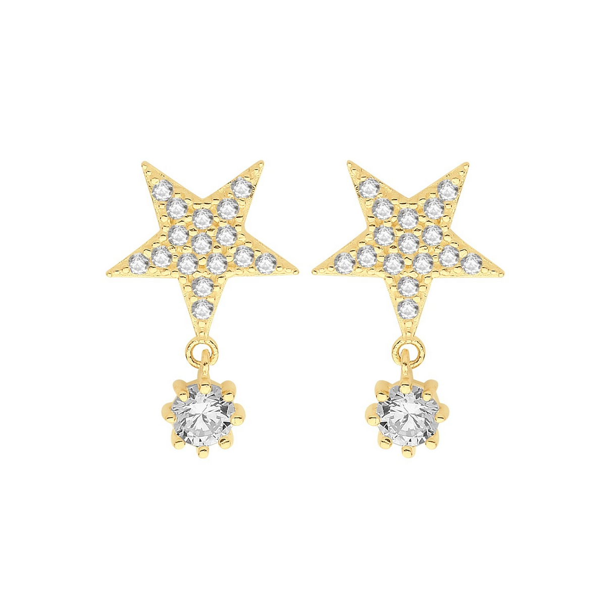 18 Stone Star Drop Earrings 9ct Yellow Gold 375 Hallmarked Brand New Boxed