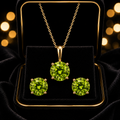 Peridot Pendant and Earrings Set Solid Yellow Gold Solitaire 18" Chain Hallmark