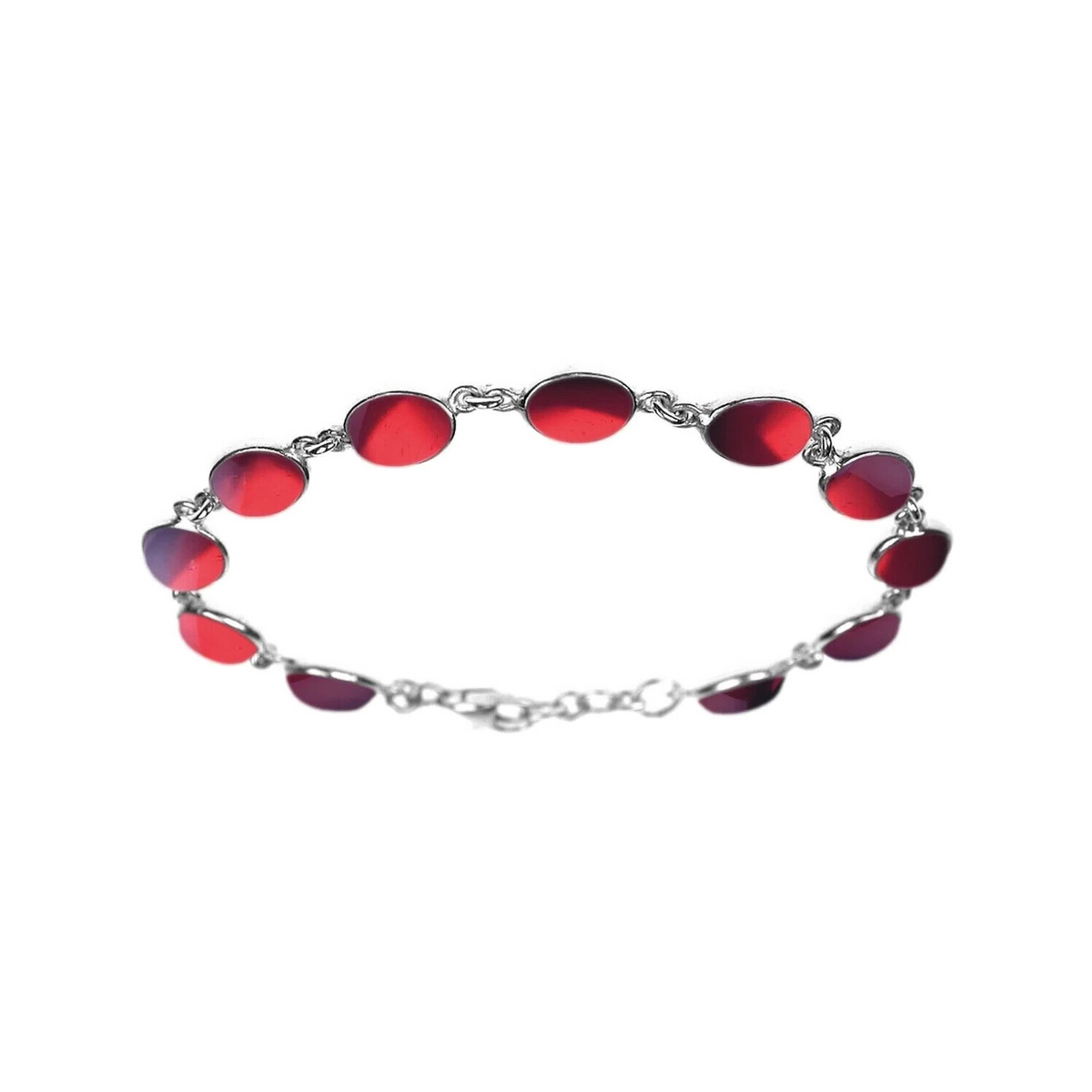 Flush Oval Garnet Bracelet Sterling Silver 925 Hallmarked Brand New Boxed