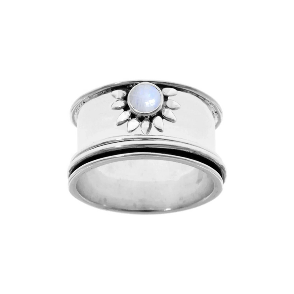 Sunray Moonstone Spinner Ring Sterling Silver 925 Hallmarked Size K - T