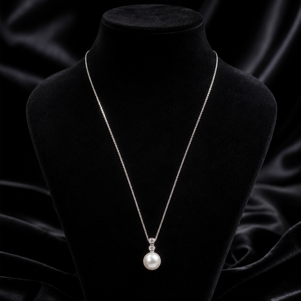 Natural Freshwater Pearl & Diamond Pendant White Gold Hallmarked British Made