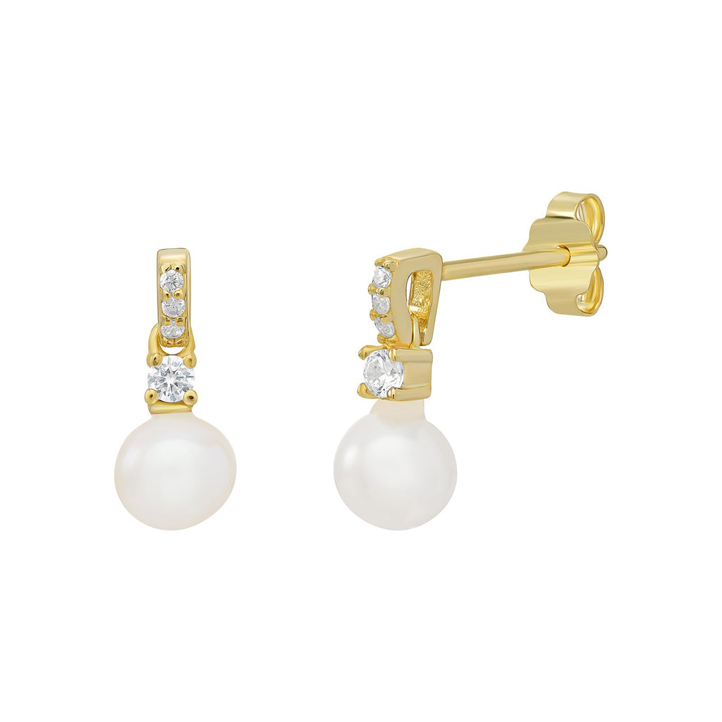 5 Stone Pearl Drop Earrings 9ct Yellow Gold Plated Hallmarked British Made