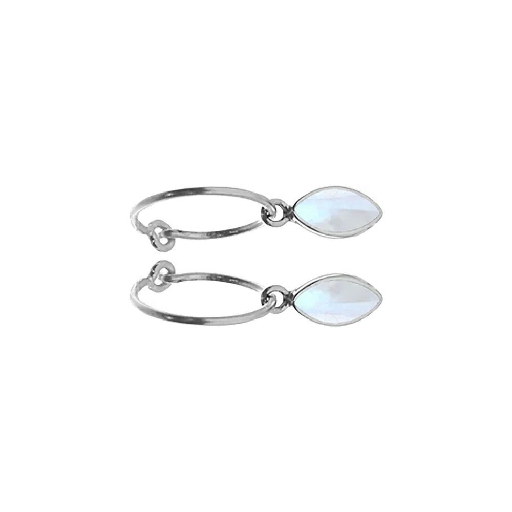 Marquise Moonstone Drop Hoop Earrings Sterling Silver 925 Hallmarked Brand New