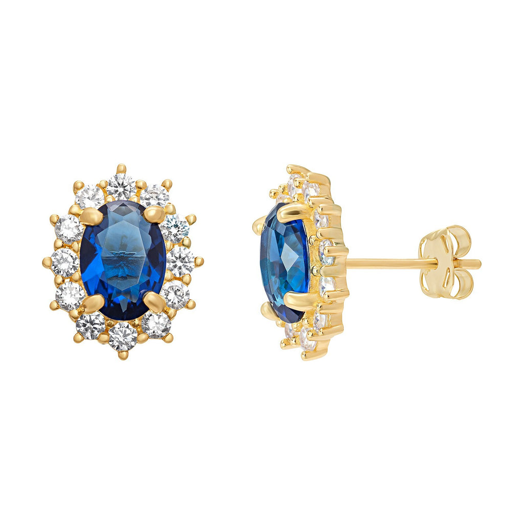 Yellow Gold Sapphire Cluster Earrings 375 Hallmarked 9 Carat New Boxed