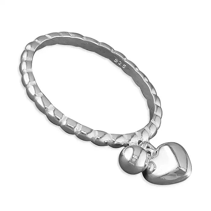 Heart Charm Band Ring Sterling Silver 925 Hallmarked British Made Size K - R