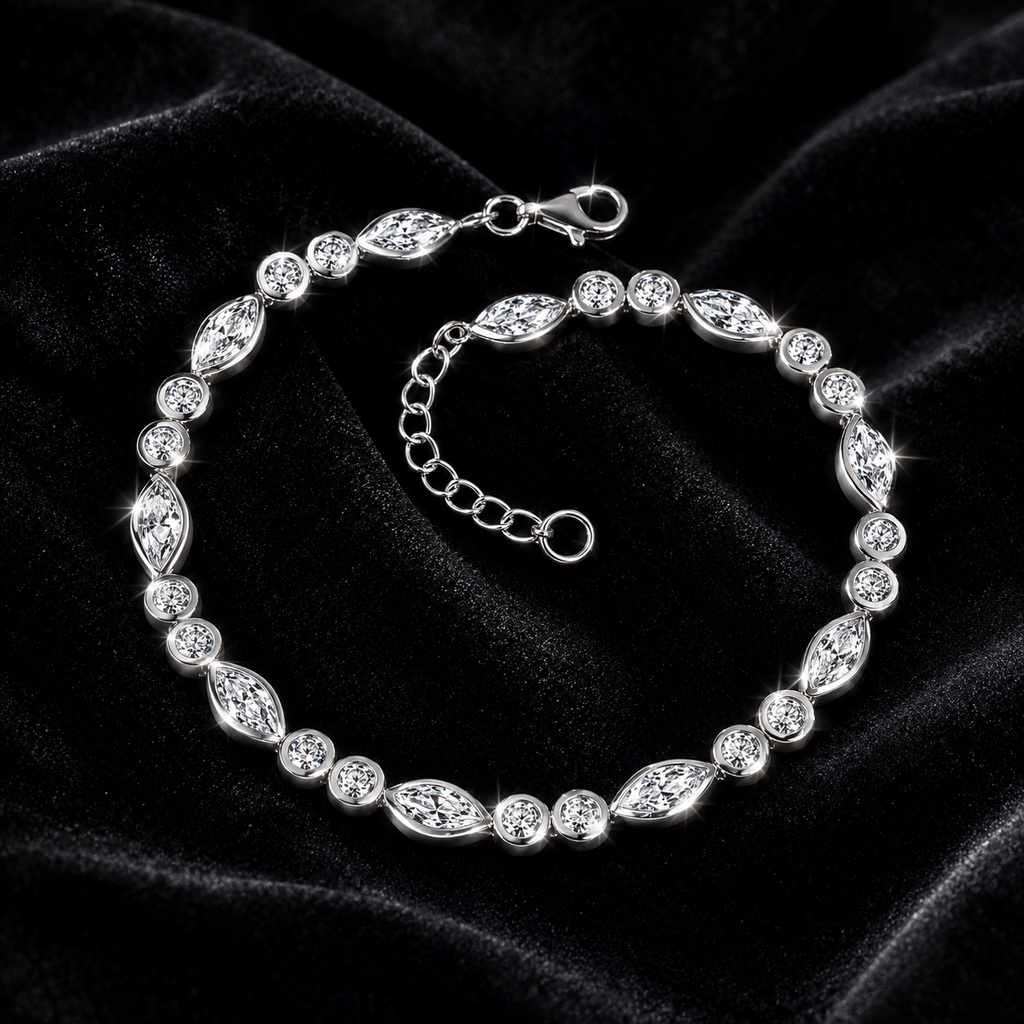 Marquise Zircon Chain Bracelet Sterling Silver 925 Hallmarked Brand New Boxed