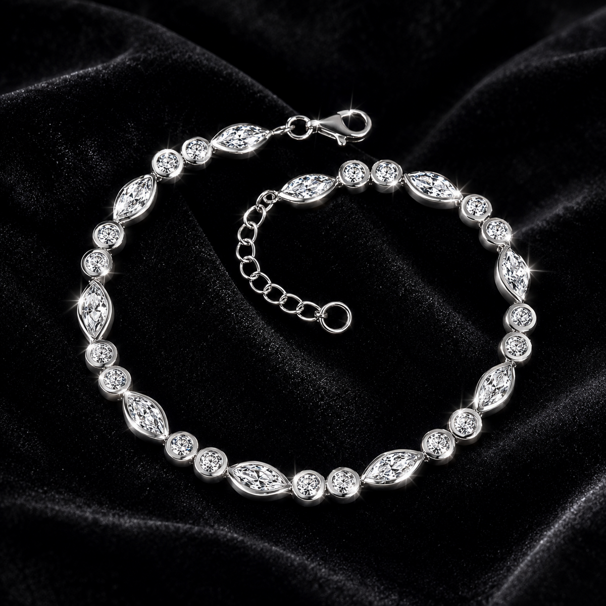Marquise Zircon Chain Bracelet Sterling Silver 925 Hallmarked Brand New Boxed
