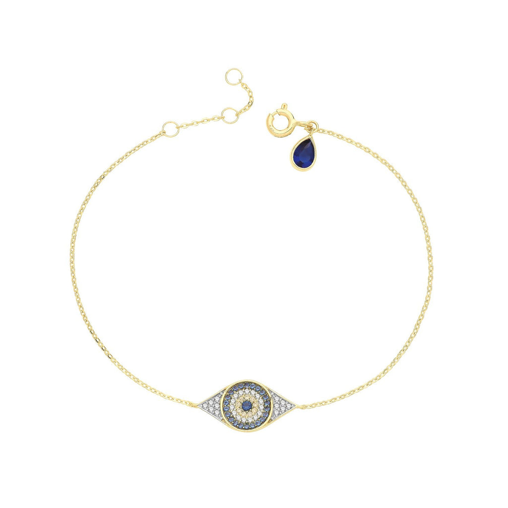 Sapphire Evil Eye Bracelet 9ct Yellow Gold 375 Hallmarked British Made