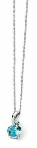 Blue Topaz & Diamond Pendant 9ct White Gold 375 Hallmarked British Made
