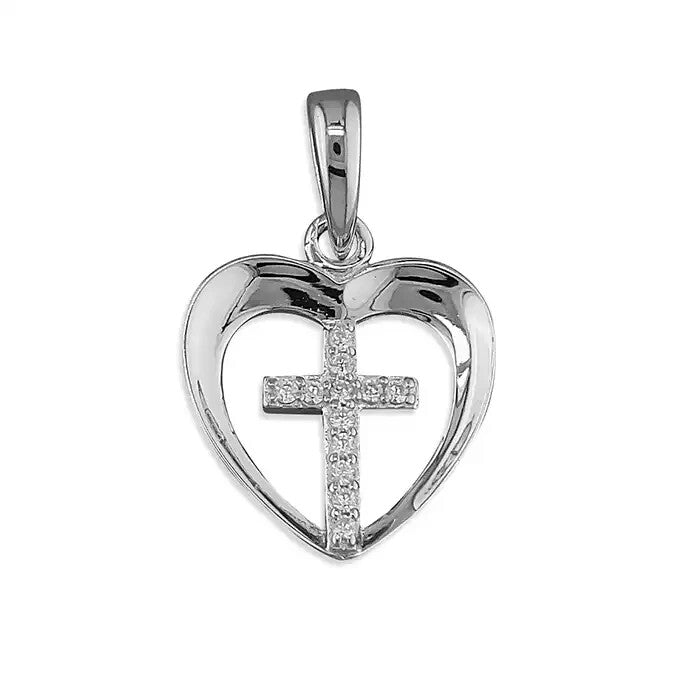 Heart Zircon Cross Sterling Silver 925 Hallmarked All Chain Lengths Brand New