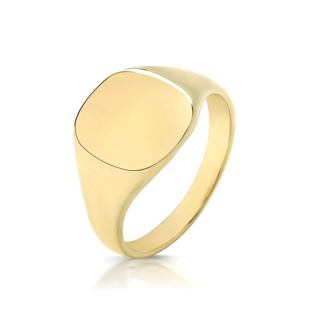Cushion Mens 9ct Yellow Gold Signet Ring 375 Hallmarked British Made Size L - X