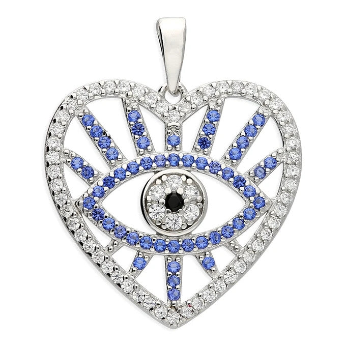 Sapphire Evil Eye Pendant Sterling Silver 925 Hallmarked All Chain Lengths