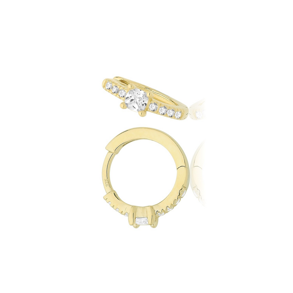 9ct Yellow Gold 9 Stone Hoop Earrings British Made 375 Hallmark Brand New Boxed