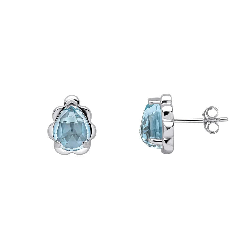 Floral Teardrop Topaz Stud Earrings 9ct White Gold 375 Hallmarked British Made