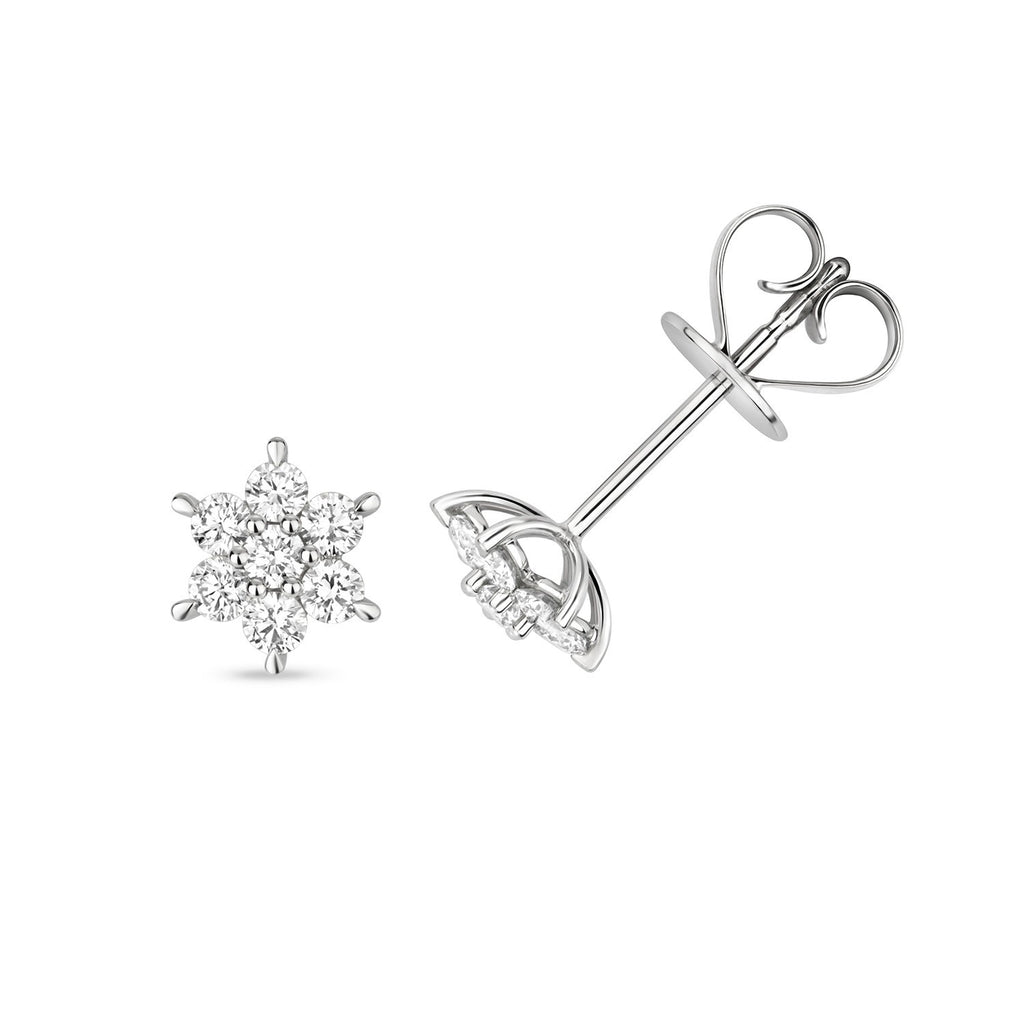 7 Natural Diamond Snowflake Earrings 18ct White Gold Hallmarked British Made