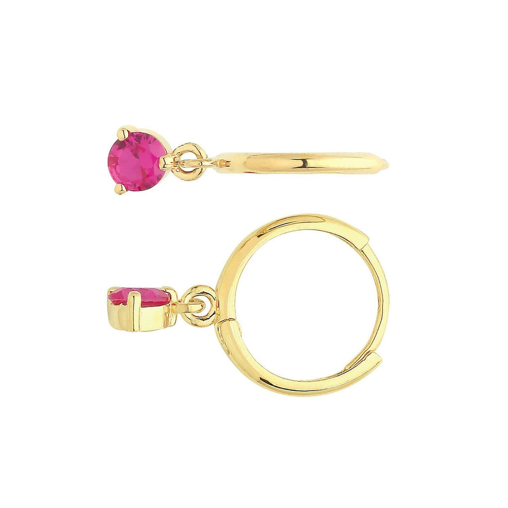 Yellow Gold Ruby Earrings Drop Hoops Natural Stone 375 9 Carat New Boxed