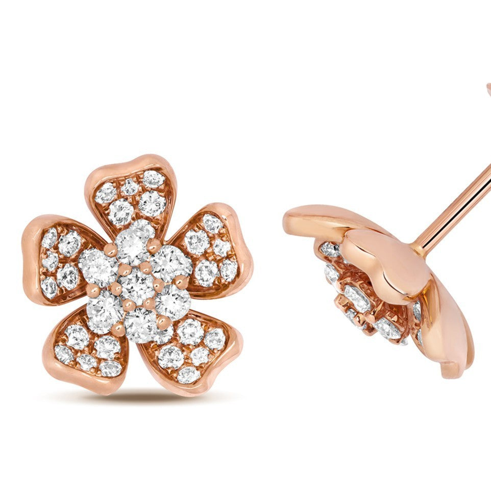 37 Natural Diamond Floral Stud Earrings 18ct Rose Gold Hallmarked British Made