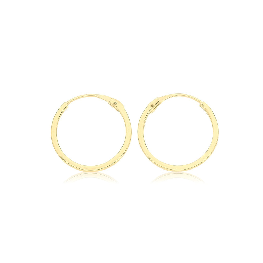 9ct Yellow Gold Sleeper Hoop Earrings 375 Hallmarked 8mm - 14mm Diameter