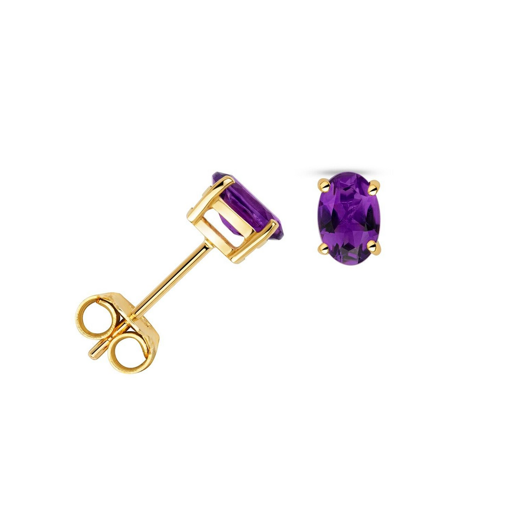 Oval Amethyst Earrings 9ct Yellow Gold 375 Hallmarked New Boxed British Made