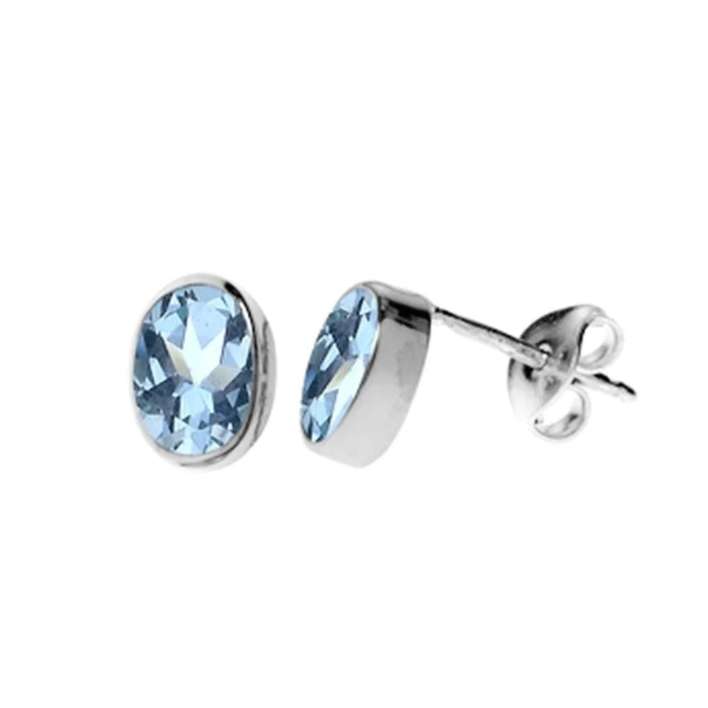 6mm Natural Oval Blue Topaz Earrings Sterling Silver 925 Hallmarked Brand New