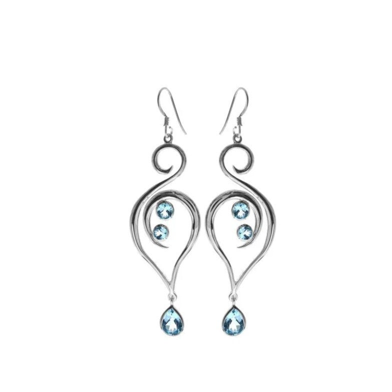 Natural Topaz Large Swirl Earrings Sterling Silver 925 Hallmarked British Made